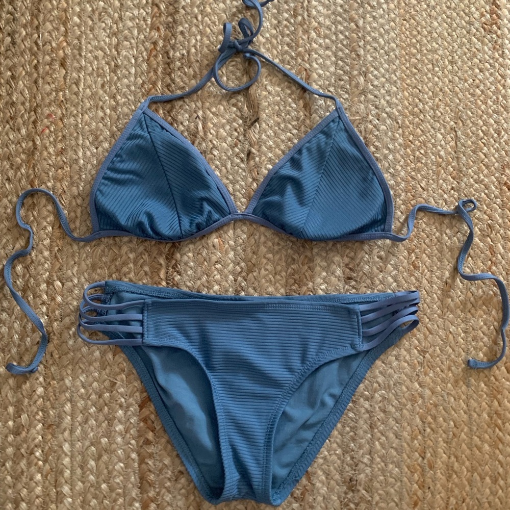 Mossimo Supply Co. Blue Ribbed Triangle Bikini Set